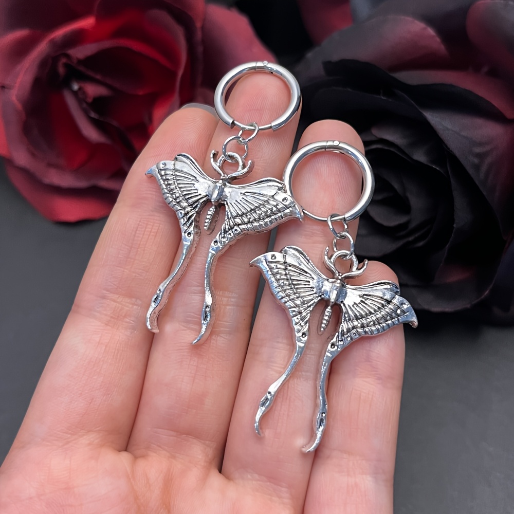 Unisex Dark Gothic Style Crescent Silkworm Moth Pendant Earrings